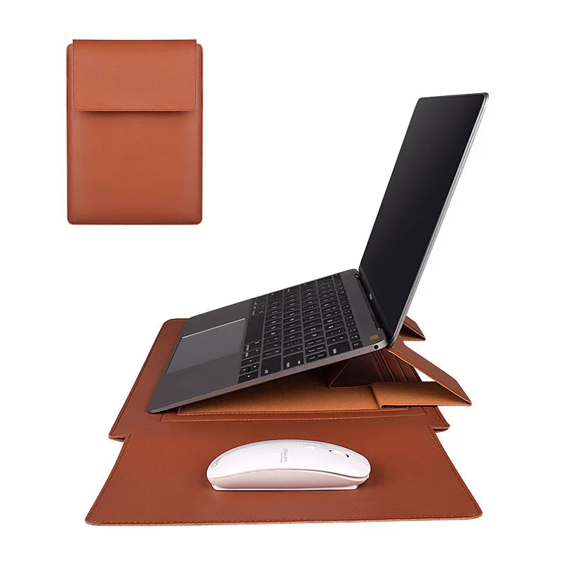 Custom Logo Waterproof Slim Pu Leather 13 14 15 Inch Laptop Computer Carrier Sleeve Case Bag with Stand Mouse Pad for Macbook