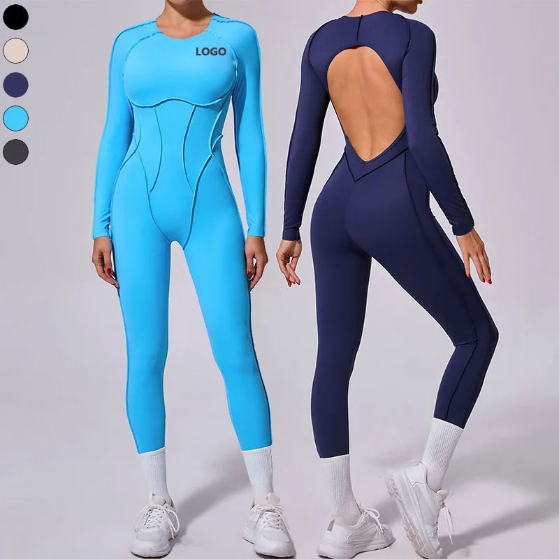Janya High Sale Women's Sports Bodysuit & Jumpsuits Long Sleeve Gym Workout Clothes One Piece Backless Fitness Yoga Jumpsuit MegaBDM