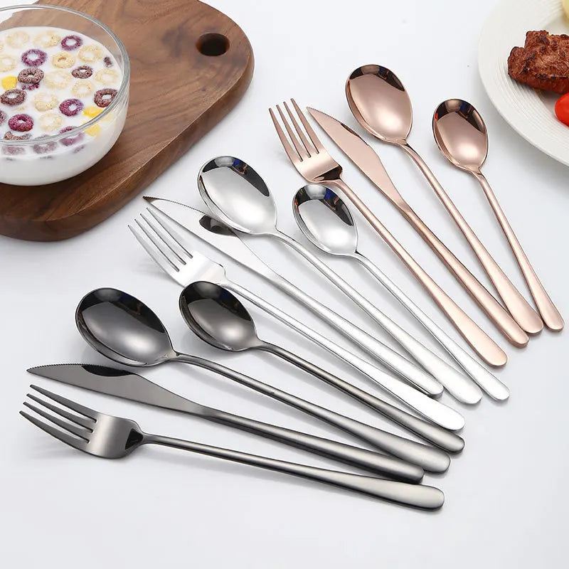 Hot Sale 304 Black Gold Western Stainless Steel High Quality Wedding Metal Knife Fork Spoon Slatware Set Silverware Cutlery Set