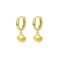 Fashion Earrings Jewelry 925 Sterling Silver Earring Plain Sea Shell Drop Pendant Gold Plated Hoop Earrings for Women
