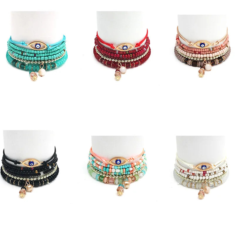 Bohemian Turkey Eye Bracelet Miyuki Bracelet Set Fashion Jewellery Bracelets in Bulk Wholesale