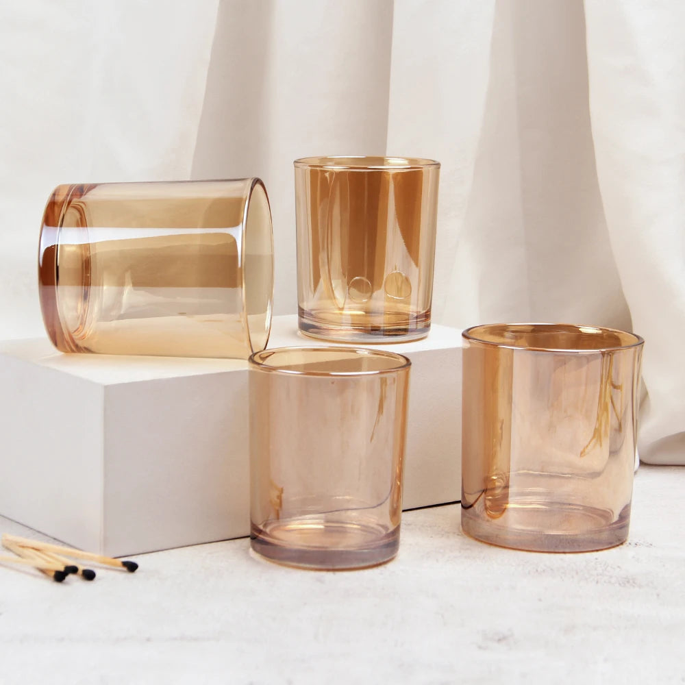 Hot Sale Shiny Iridescent Glass Candle Jars for Scent Candles