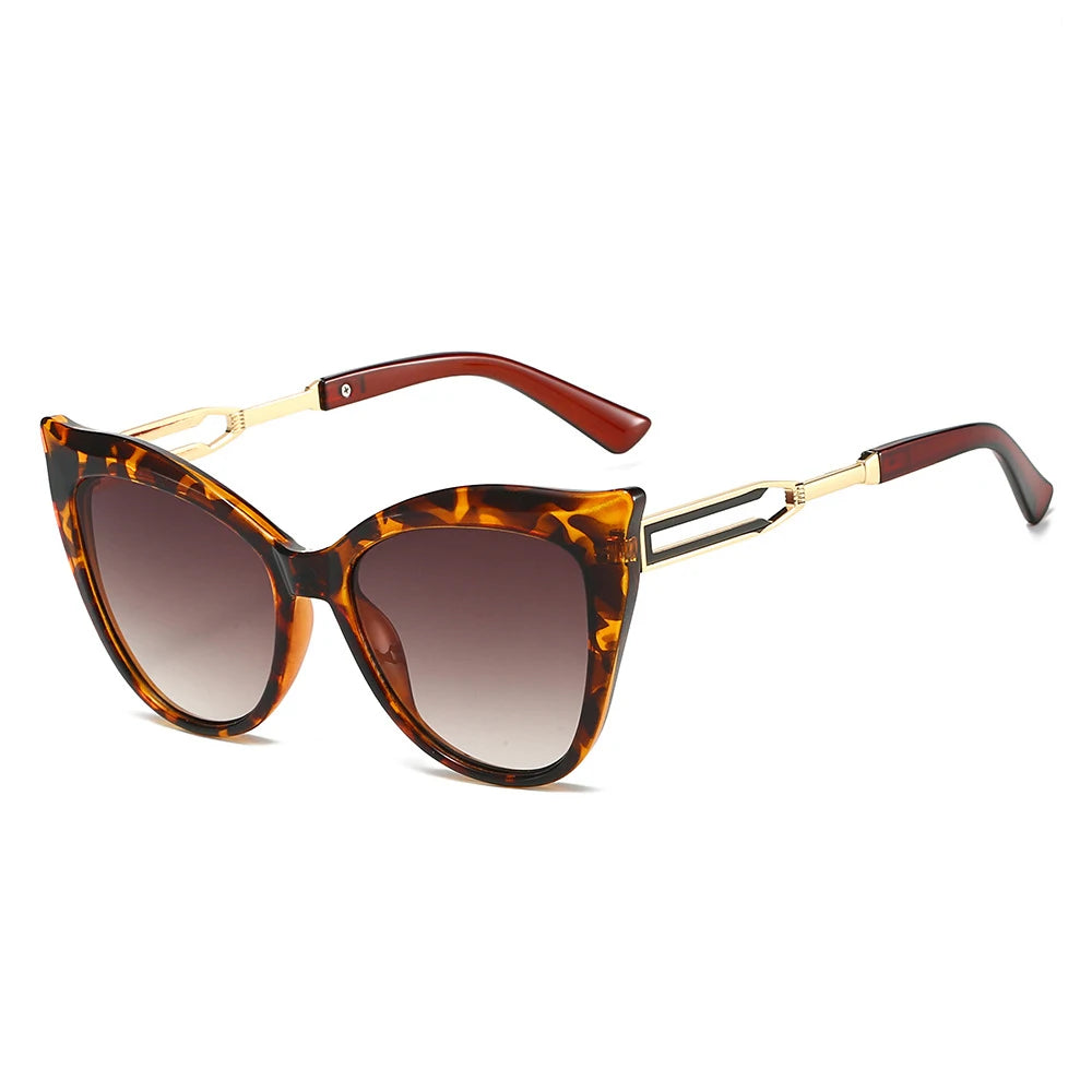 Simple Large Frame Cat Eye Sunglasses for Women Metal Hollow Out Female Travel Sun Glasses Shades Eyewear UV400 Wholesale QB3241
