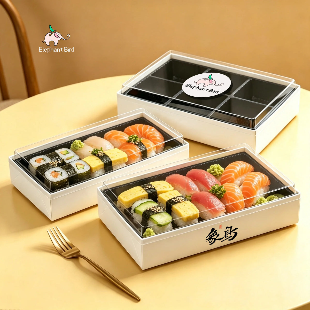 Elephant Bird Eco-Friendly Disposable Wooden Folders for Sushi Food Salad & Sandwich Packaging with Custom Logo