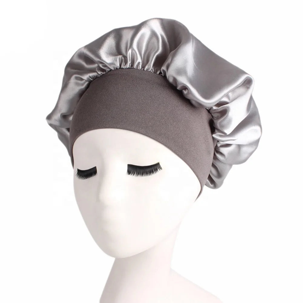 Women's Unisex Satin Solid Wide-brimmed Sleeping Hat Night Sleep Cap Hair Care Bonnet Daily Four Seasons