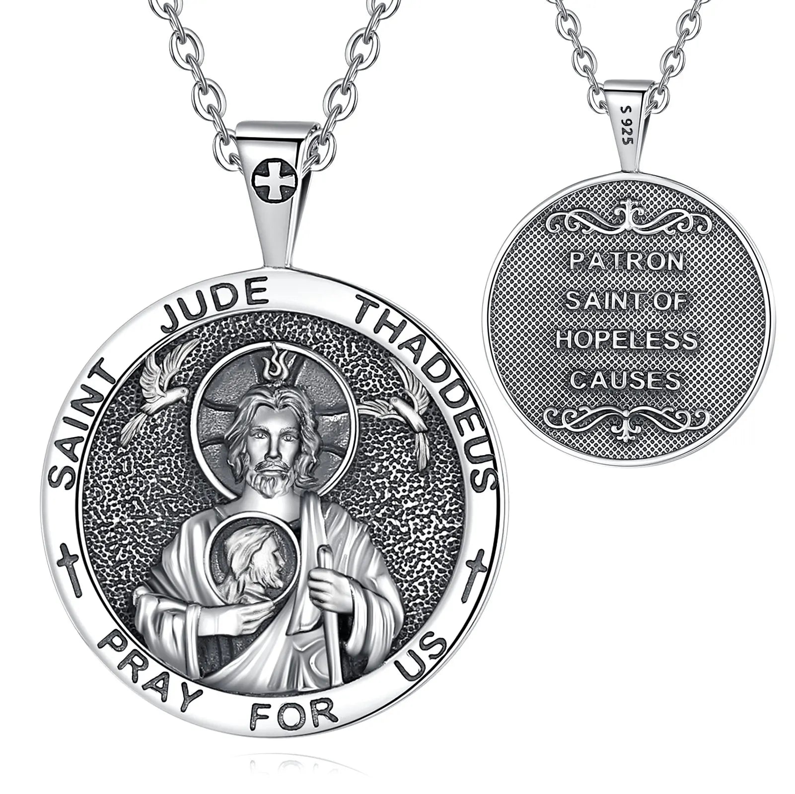 Merryshine Silver Saint Jude Medal Pendant Necklace Holy Jesus Death Spirit Man Medallion Pearl Religious Praying Medalla De