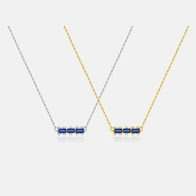 FUAMAY 925 Sterling Silver Trio Zircon Necklace Minimalist 18K Gold Plated Blue Zircon Bar Necklace