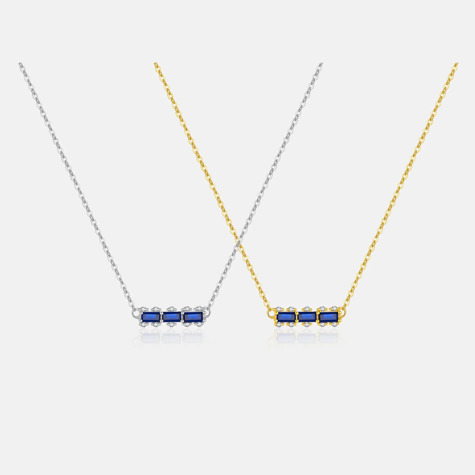 FUAMAY 925 Sterling Silver Trio Zircon Necklace Minimalist 18K Gold Plated Blue Zircon Bar Necklace