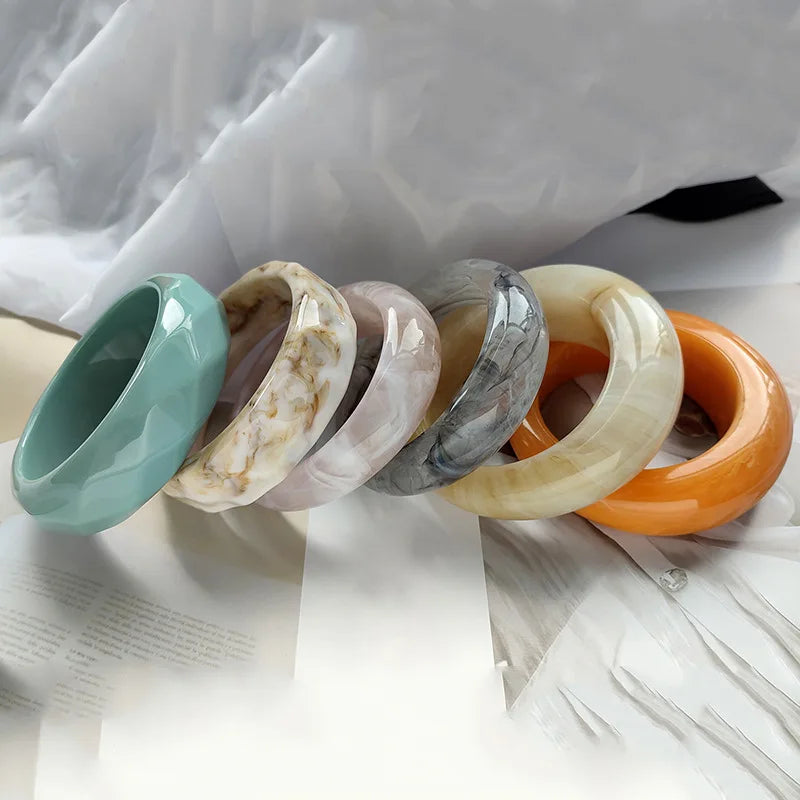 Fashion Marble Pattern Colorful Exaggerated Swirl Acrylic Bracelet Special Texture Faceted Bangle Jewelry