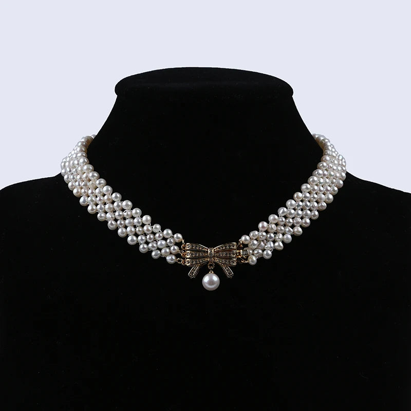 Zhuji Elegant Fashion Female Bow Choker Necklace Freshwater Pearl Jewellery