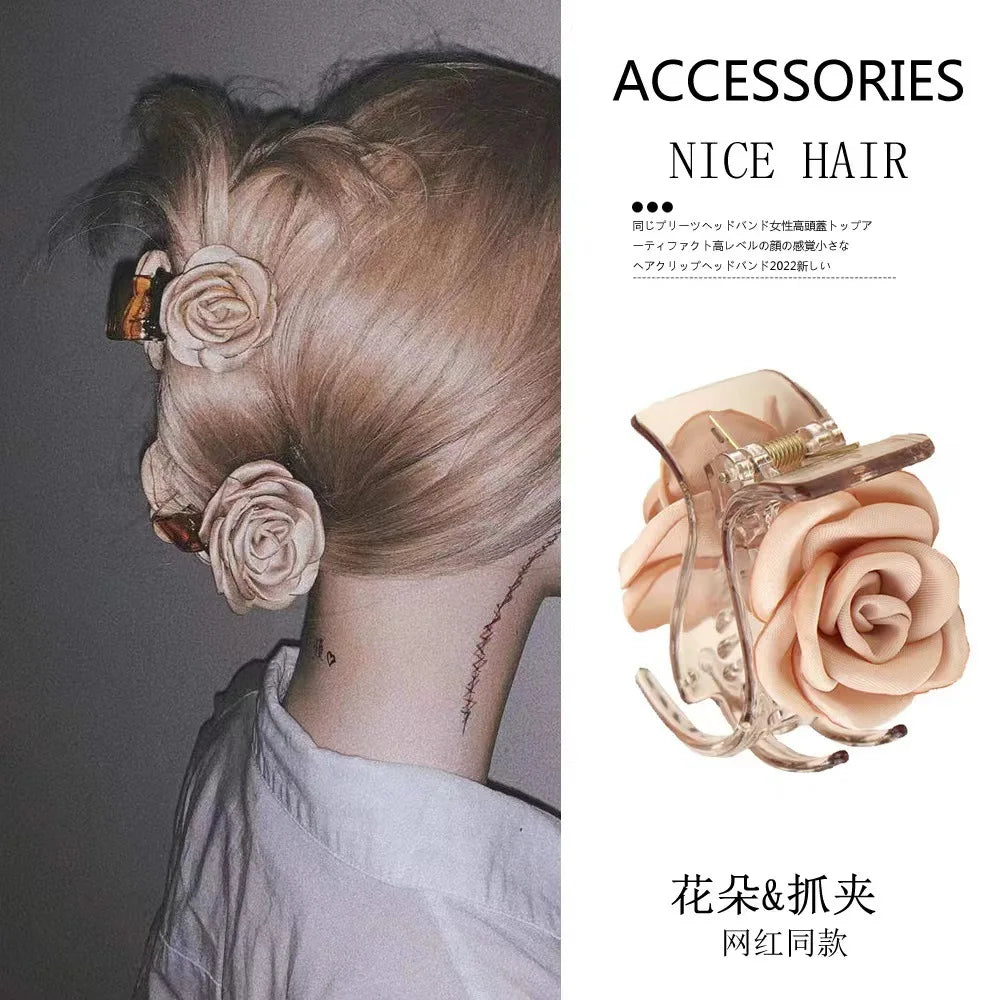 In Stocks Korean Fashion Camellia Acrylic Hair Clip Luxury Small Plastic Claw Clip Acrylic Elegant Hair Claw Clips for Girls