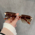 Vintage Faux Wood Sunglasses Unisex Small Rectangle Rimless Fashion Eyewear UV400 Optical Acrylic Colorful Lens