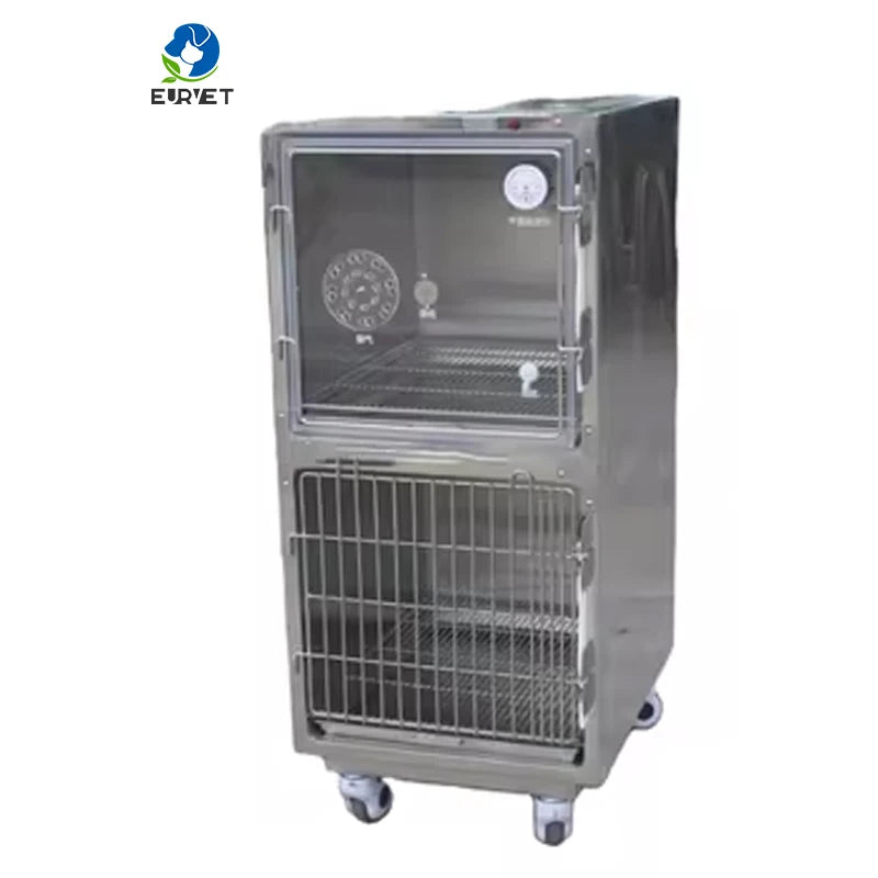 EUR VET Professional Hospital Equipment Pet Oxygen Cages With 2 Doors and Wheel for Dog Cat Use