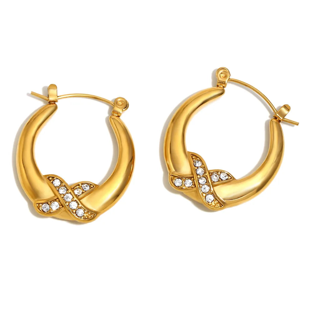 2025 Dazan Winter Ins Vintage Zircon Earrings Horn Snap Chain 18K Gold Plated Hypoallergenic Stainless Steel Trendy Mom Gift