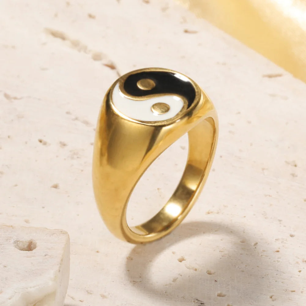 Nabest Stainless Steel Waterproof Yin Yang Ring Jewelry Women 18k Plated Tarnish Free Tai Chi Fengshui Finger Ring