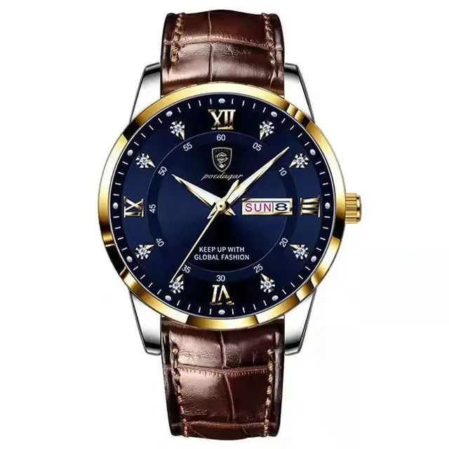 POEDAGAR 836 Luxury Business Man Wristwatch Waterproof Luminous Date Week Men Watch Quartz Clock Leather Men's Watches R