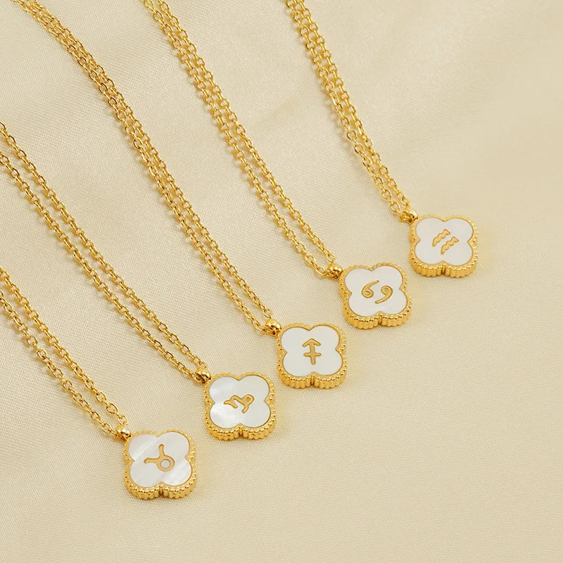 Ganku Women's  Stainless Steel 18K Alphabet Necklace Jewelry  with Four-leaf Clover 12-Star Pendant Trendy Chains for Parties