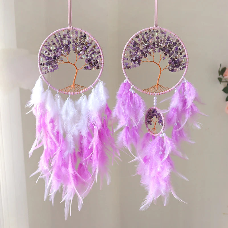 Dream Catchers With Crystal Life Tree Gemstone Dream Catchers Natural Gem Agate Wall Hangings Room Garden Dreamcatchers