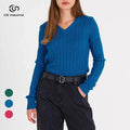 Casual Women Winter Solid Color V Neck Long Sleeve Twist Knitted Slim Sweater for Woman Rib Pullover Vintage Sweaters