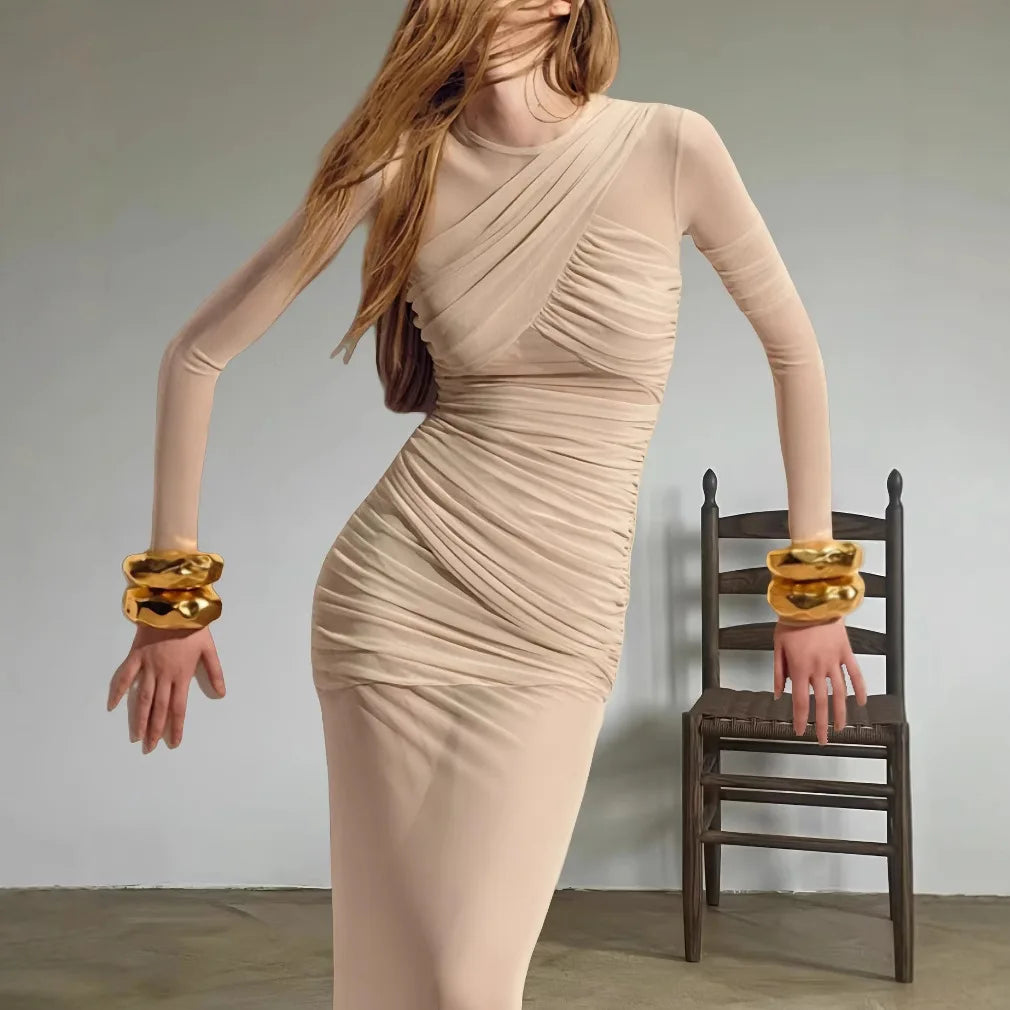 Mesh Pleated Dress Wholesale Solid Color Long Skirt Manufacturer Slim Casual Skirt Factory Directly