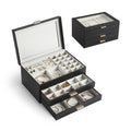 Wholesale Luxury Custom Logo Large 3-Layer PU Leather Glass Lid Jewelry Box Drawer Ring Necklace Jewellery Organizer Gift Case