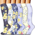 Wholesale 6 Pairs Flower Floral Circulation Socks Nylon Calf Knee High Compression Socks for Women