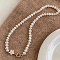High Quality 8-9mm Baroque Freshwater Pearl Necklace 45CM Long with Natural Shell Inlaid Star OT Buckle Natural and Elegant
