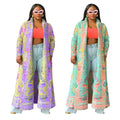 K10634 Trendy Miyaki Design Cardigan Women Pleated  Multicolor Printing  Kimono Sleeve Long Coat for Women Windbreaker Jacket