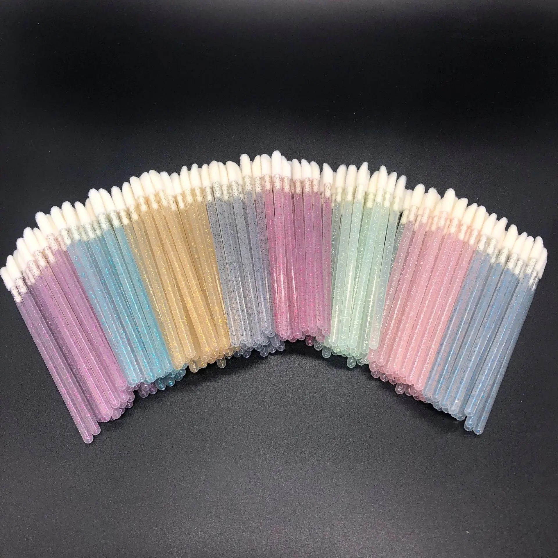 50pcs/bag Shiny Crystal Eyelash Applicator Disposable Crystal Handle Nylon Mascara Wands Spoolie Brushes