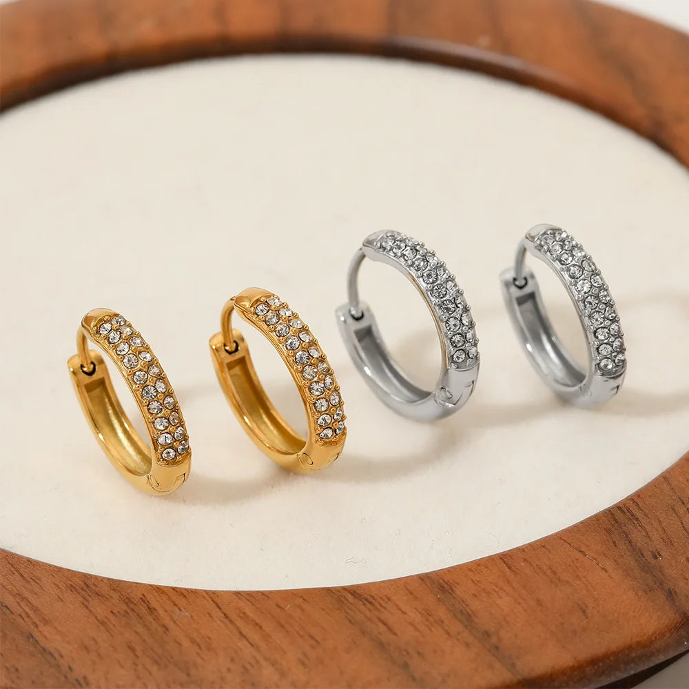 Classic Retro Round Micro Diamond Hoop Earrings Exquisite Stainless Steel Gold Plated Luxury Jewelry