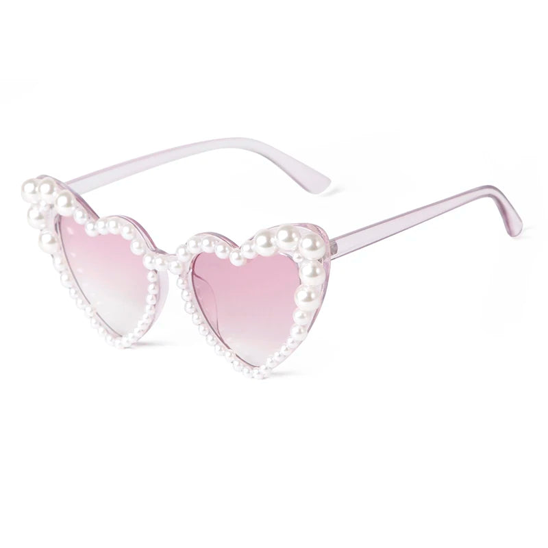 STY5726 Fashion Fine Shimmering Love Pearl Sun Glasses Women Heart Glasses Bling Sunglasses Lovely Style with UV400 Protection