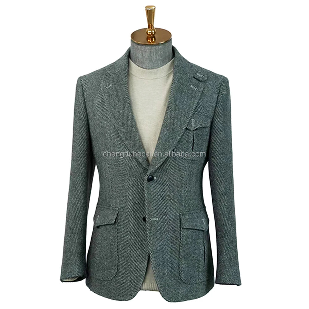 HARCHOY 2025 Wholesale Spring Autumn New Fashion Men's Business Suits Jacket 100% Wool Single Breasted Notched Collar Plaid