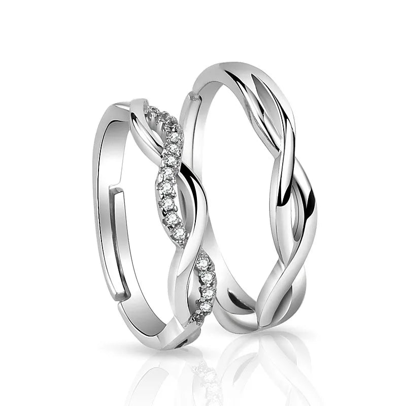 High Quality S925 Sterling Silver Luxury Adjustable Diamond Cz Wedding Engagement Rings Couple Rings Jewelry Set