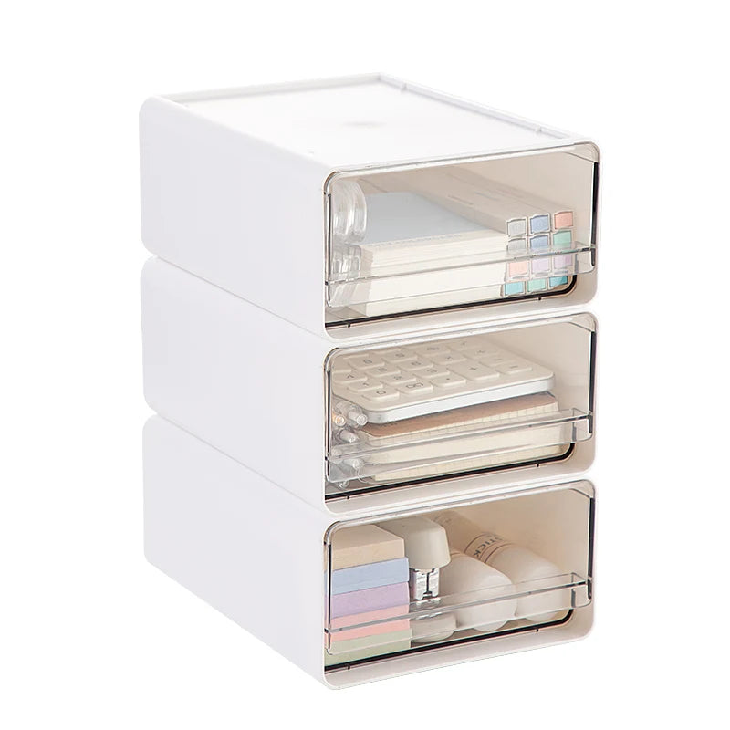 Elegant Plastic Desktop Organizer with Drawers Household Storage Makeup Stationery Solution for Living Room Cosmetic Storage Box