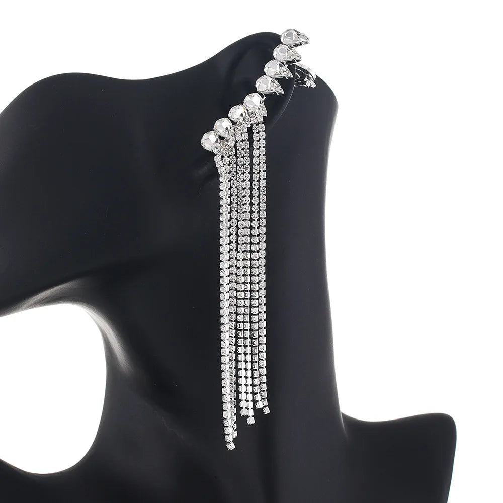 BOXUAN Hot Sale Fashion Teardrop Crystal Glass Long Tassel Claw Chain Earrings Rhinestone Gold Plating Vintage for Parties Gifts