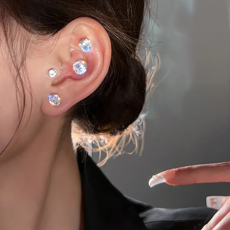 Elegant Crystal Magnetic Ear Clip Women Luxury  Zircon Round Earrings Without Piercing Jewelry