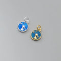 10mm Blue Enamel Star Cat Sterling Silver Round Tag Pendant Charms for Necklace Jewelry Making Supplies