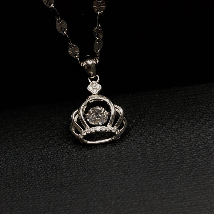 Fashion 925 Sterling Silver CZ Diamond Crown Pendant Necklace for Women