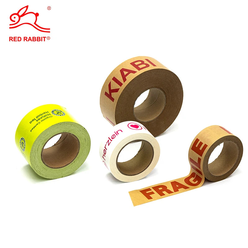 Custom Eco Friendly Biodegradable Print LOGO Reinforced Water Activated Self Adhesive Kraft Paper Tape