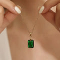 CAOSHI Vintage Style Rectangle Design Green Crystal Necklaces for Simple Gold Plated Pendant Necklaces for Women Fashion Jewelry
