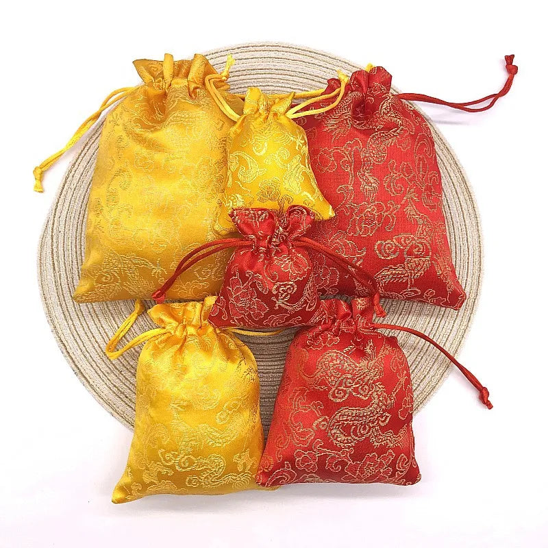 Factory Price Gift Bag 7x9cm 9x13cm 13x18cm Chinese Style Flower Print Wedding Christmas Pouches Packaging Bags