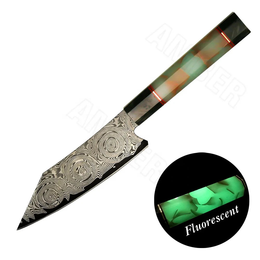Big Rose Pattern 67 Layers Japanese Damascus Steel Kitchen Utility Knife with Fluorescent Handle