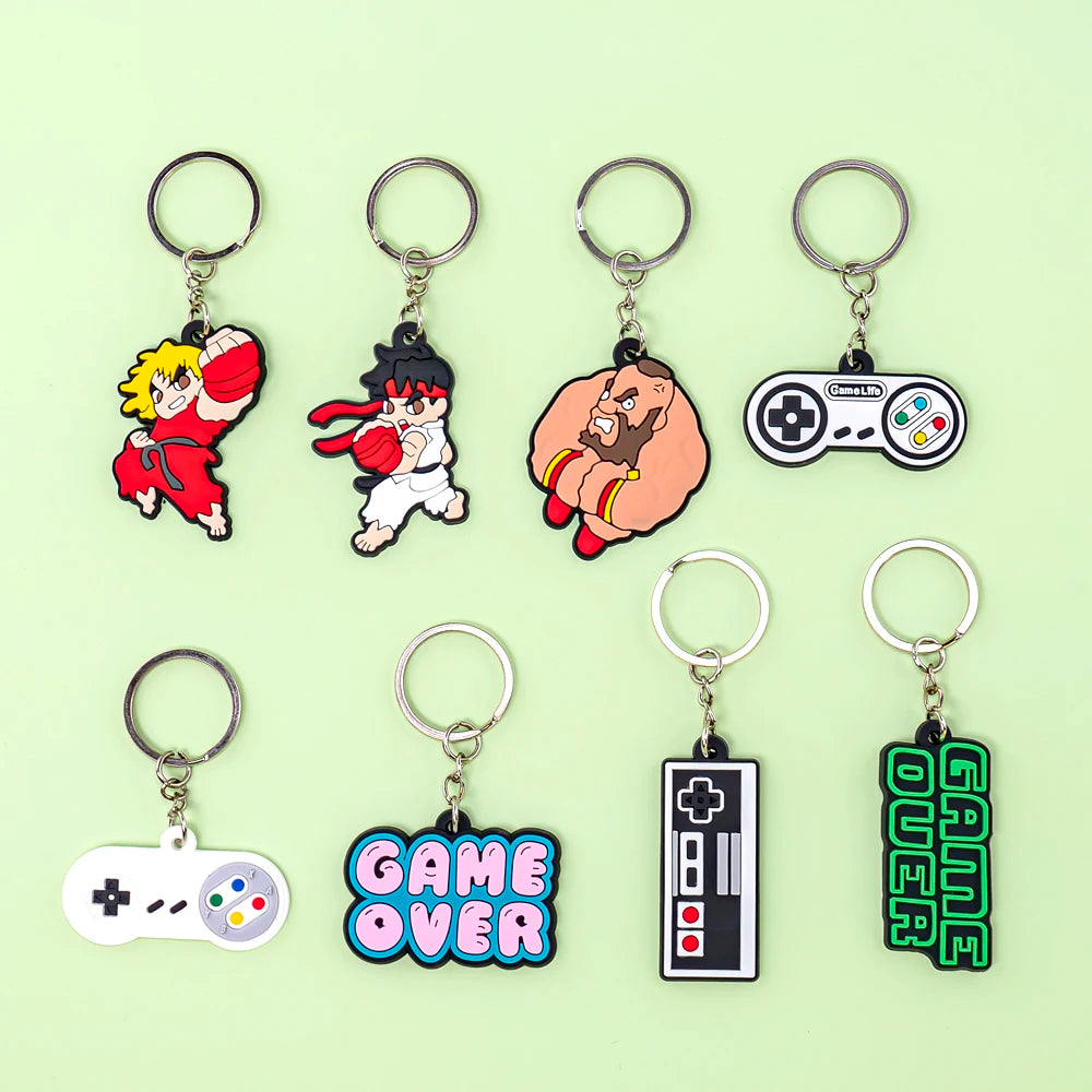 Wholesale 2D Soft PVC Gamepad Keycap Keychain Cute Cartoon Character Rubber Keyring Accessories for Gamers Anime Lovers