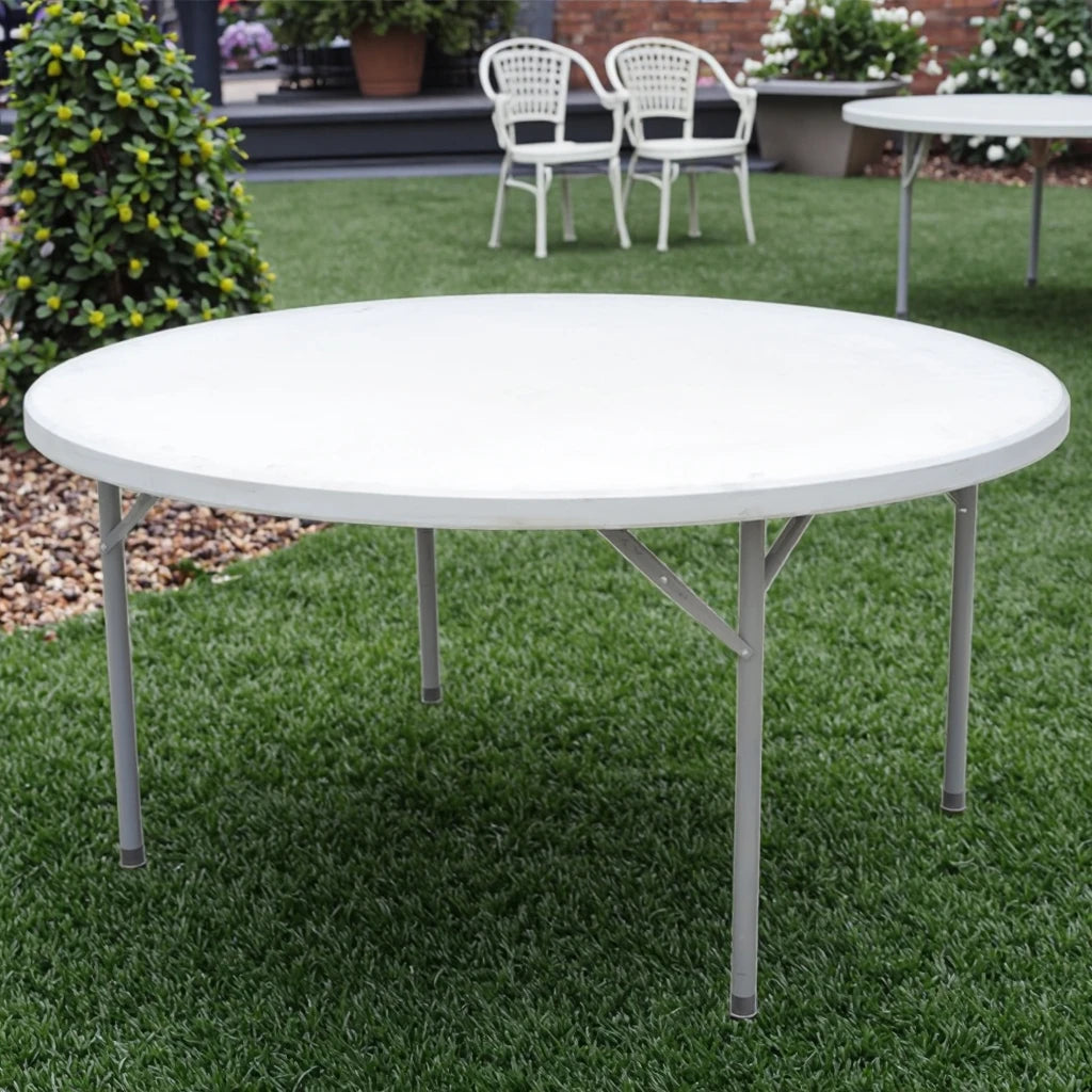 Outdoor Portable 4ft & 6ft Round Folding Table Chair Set with Metal Legs for Farmhouse Dining Hotels Events for Living Room