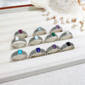 New Fashion Jewelry Silver Plated Opening Adjustable Ring Natural Gemstone Turquoise Amethyst Opalite Rings for Ladies Gifts