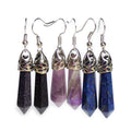 The New Natural Quartz Stone Healing Pencil Shape Point Crystal Chakra Dangle Earrings