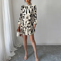 Custom Long Sleeve Mini Dress with DTG Prints Flounce Pleat Loose Mini Dress