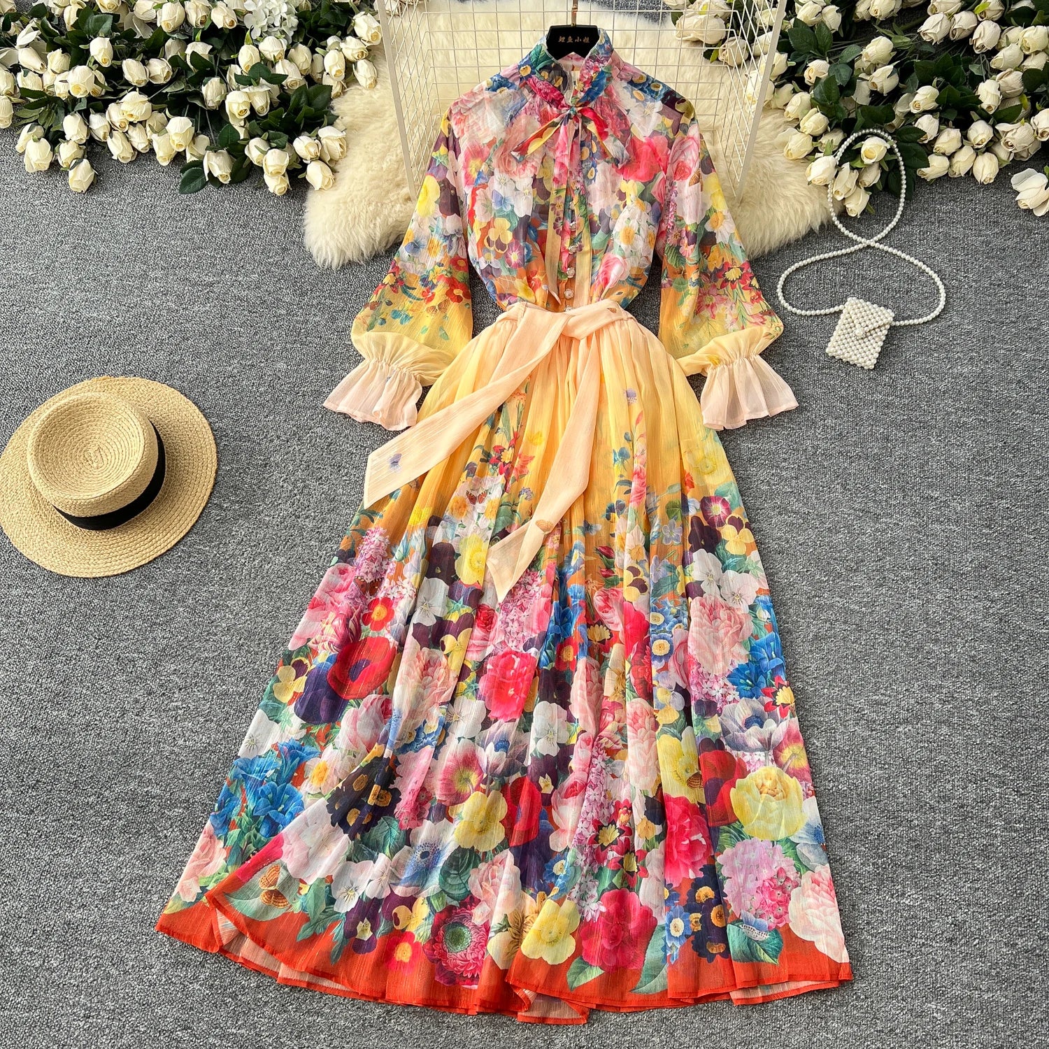 LW0729 Elegant Bow-Printed Shirt and Skirt Holiday Suit Skirt Two Piece Set for Ladies Two Piece Set Ladies