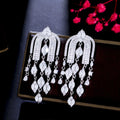Expensive Bling White CZ Statement Dangly Drop Chandelier Bridal Long Tassel Earrings for Women Luxury Wedding Jewelry Accessory