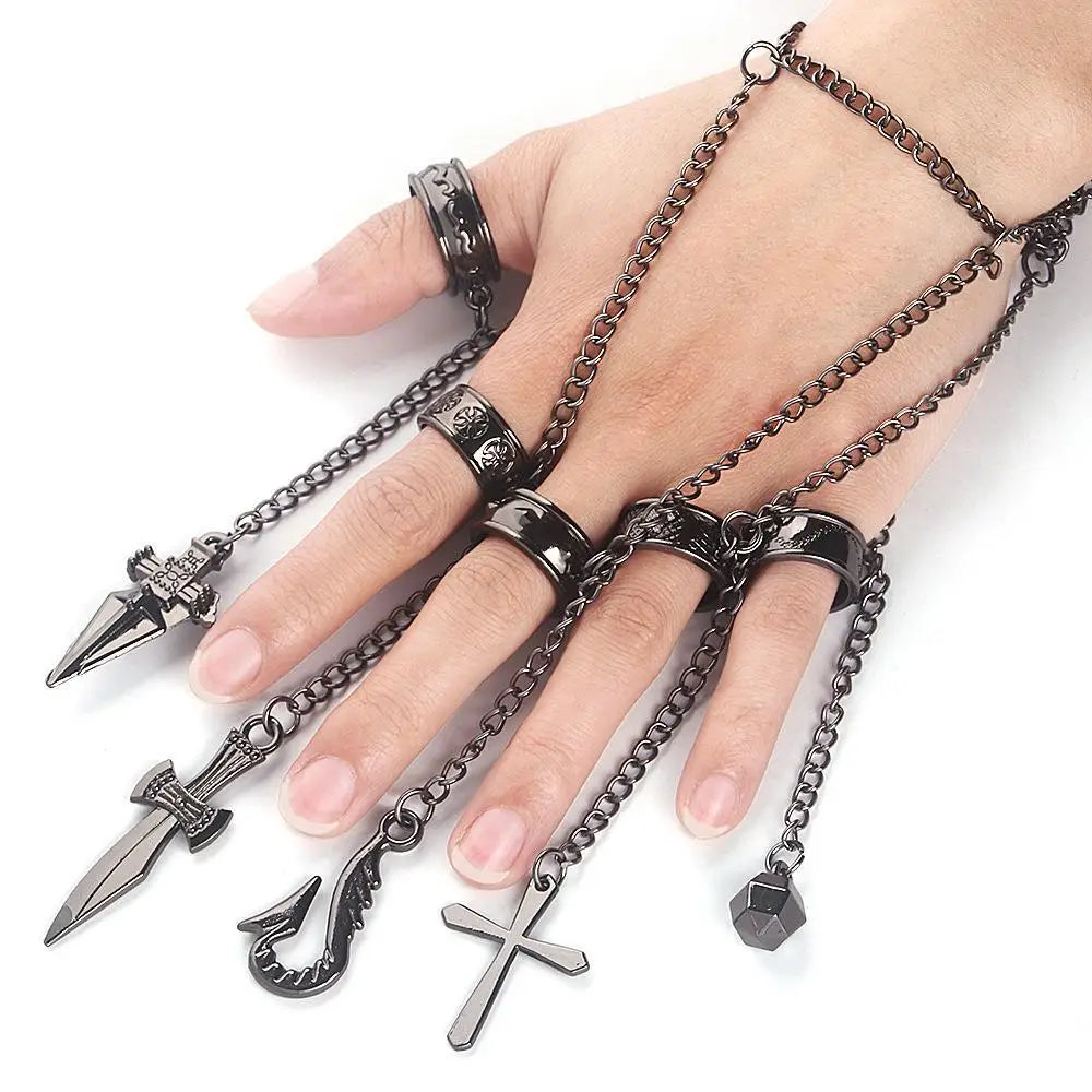 Punk Bracelet with Five-Finger Ring